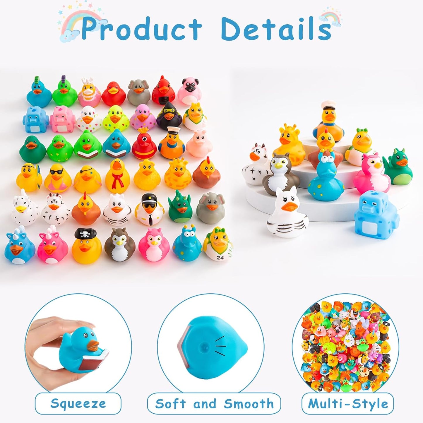 50Pcs Rubber Ducks,Random Assortment Rubber Ducks in Bulk & 2 Inch Mini Ducks for Kids Baby Bath Shower Games,Ducks for Jeeps,Birthday Gifts and Decorations