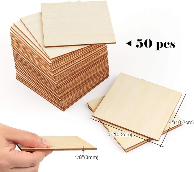 ilauke Wood Squares 4x4 Inch, Laser Cutting, Wood Burning, Scrabble Tiles