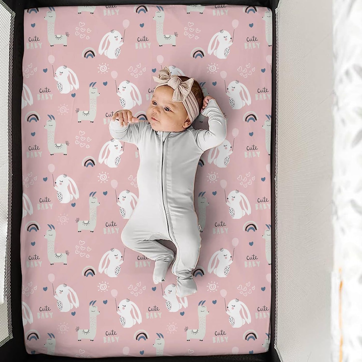 Pack n Play Sheets, BROLEX 2 Pack Mini Crib Sheets,Stretchy Portable Fitted Playard Sheet Set, Convertible Playard Mattress Cover,Ultra Soft Breathable Material,Elephant Rabbit