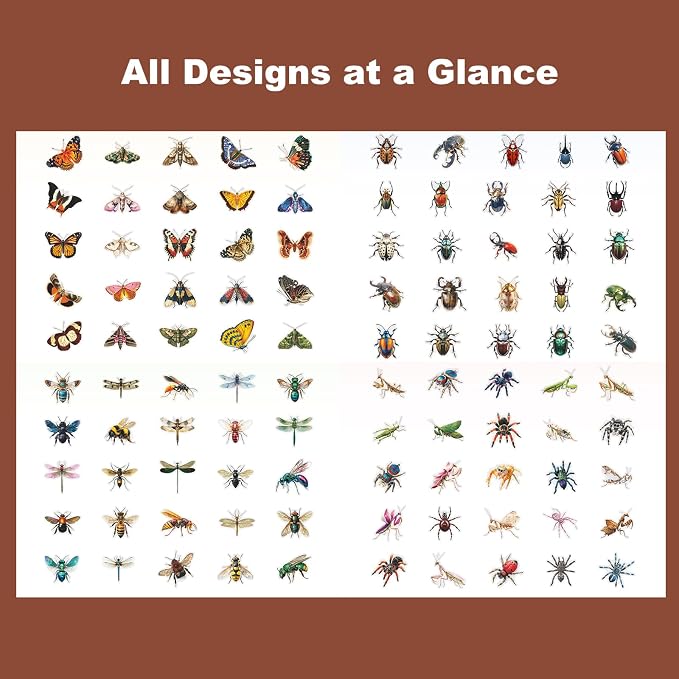 100PCS Insect Specimen PET Stickers – Bug-Themed Waterproof Decals Featuring