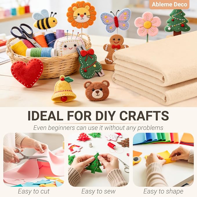 Beige Felt Fabric Sheets 18" x 18" 1.6mm Soft Craft Felt Squares | Soft Precut