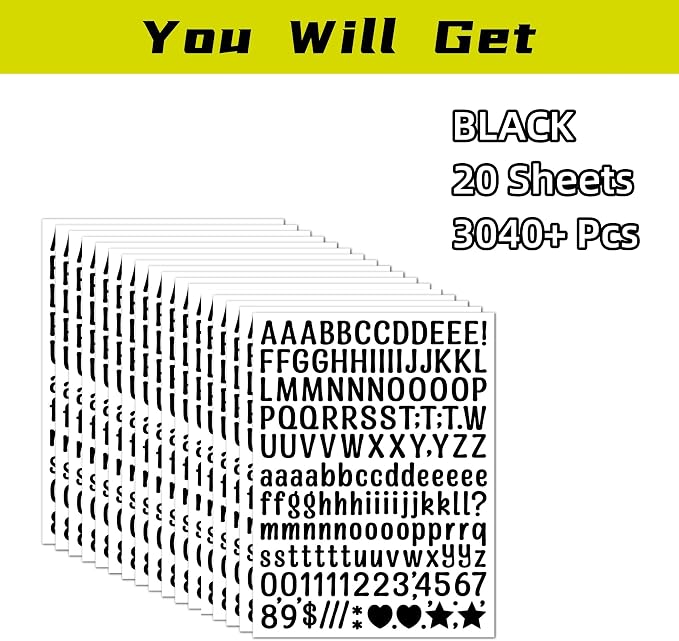 3040Pcs 20 Sheets Small Letter Number Stickers, 0.5inch Colorful Self-Adhesive