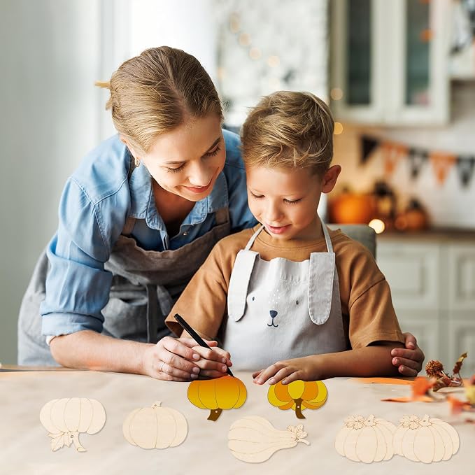 24 PCS Unfinished Wooden Fall Crafts, Pumpkin Shaped Hanging Ornaments DIY Wood