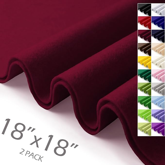 Burgundy Felt Fabric Sheets 18" x 18" 1.6mm Soft Craft Felt | Soft Precut Felt