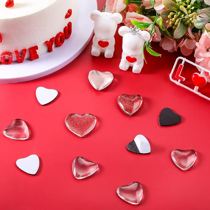 Weewooday 72 Pieces Heart Glass Craft Magnets Round Fridge Ceramic Ferrite