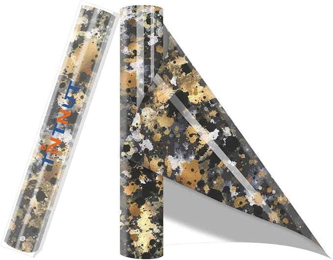 Tintnut Black Gold Splash Heat Transfer Vinyl Roll, stretch washable, works