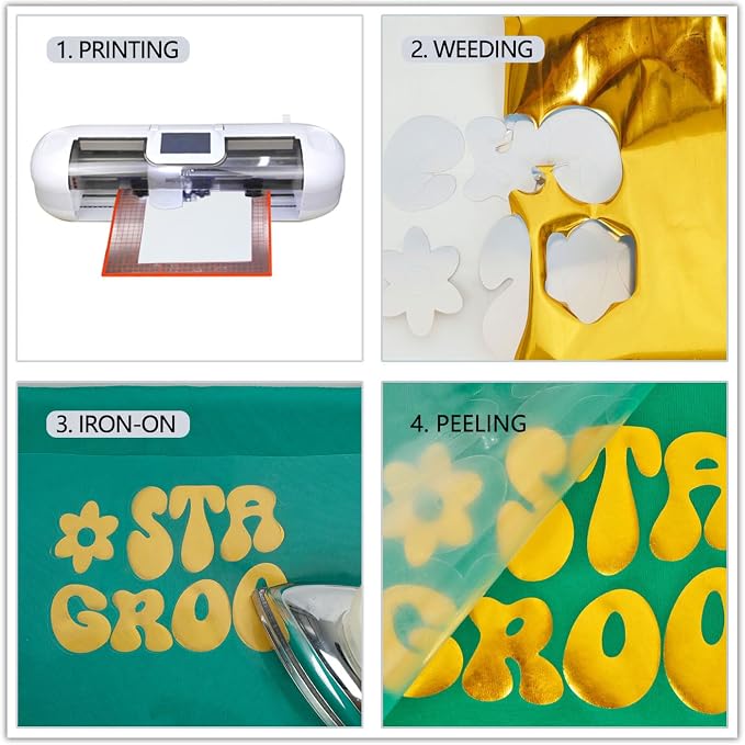 guangyintong Soft Metal Heat Transfer Vinyl Glossy Gold HTV Rolls, HTV Vinyl