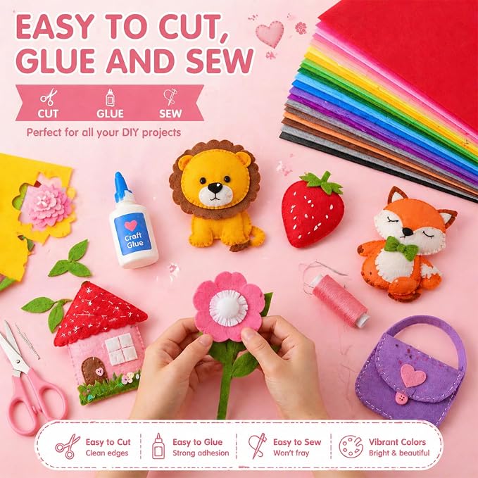 80 PCS Wool Blend Felt Sheets for Crafts 1 mm Thickness, 12 x 12 inches Felt