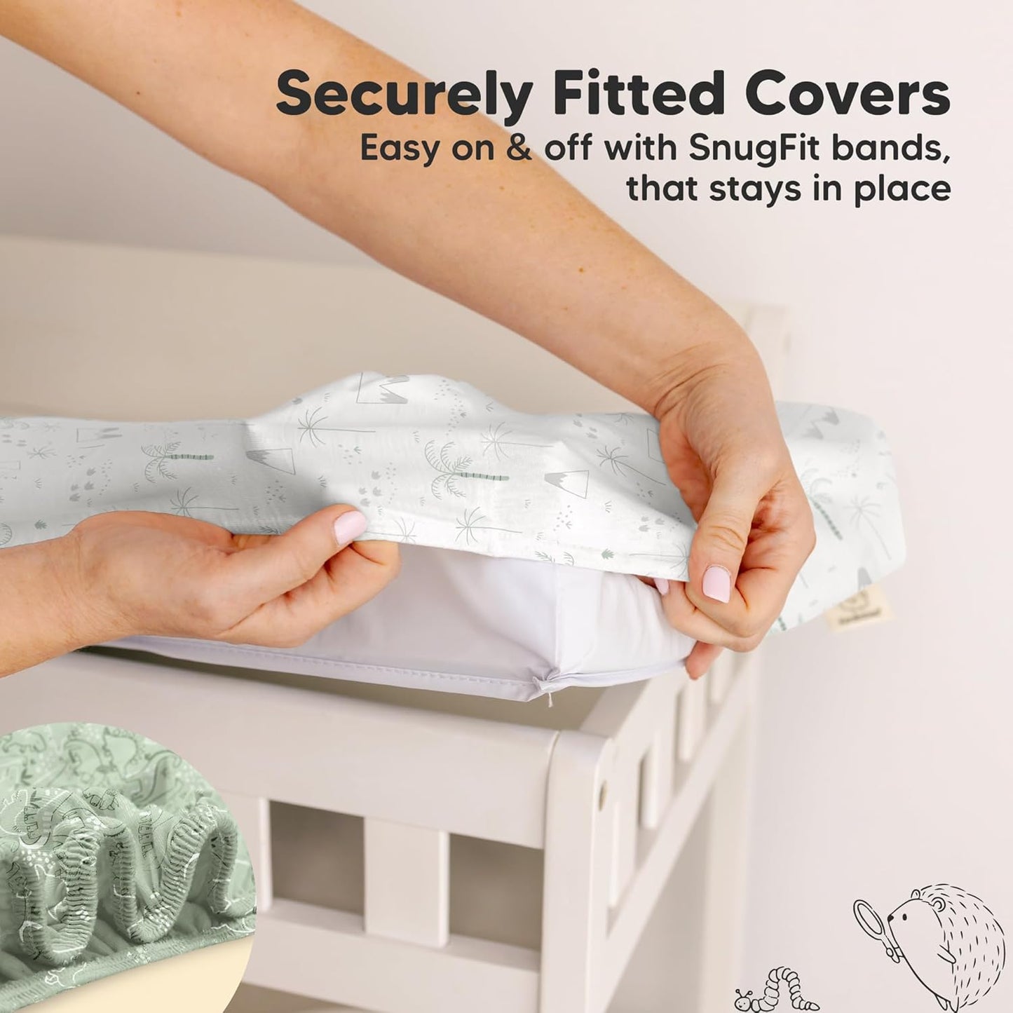 2-Pack Organic Changing Pad Covers for Girl, Boy, Neutral - 100% Cotton Changing Table Pad Cover, Soft Baby Nursery Diaper Changing Pad Sheets, Contour Changing Pads Liners,Change Pad Cover (DinoDood)