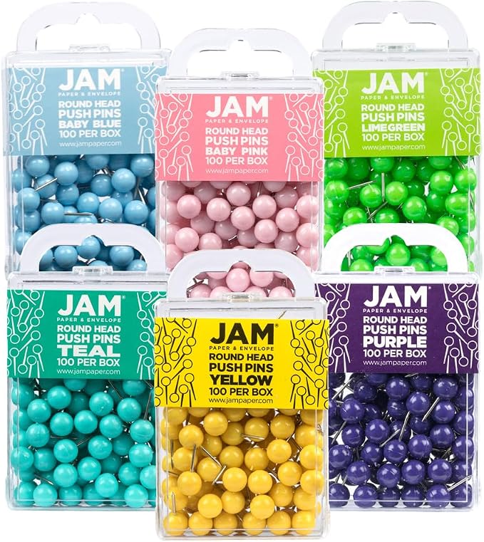 JAM PAPER Colorful Push Pins