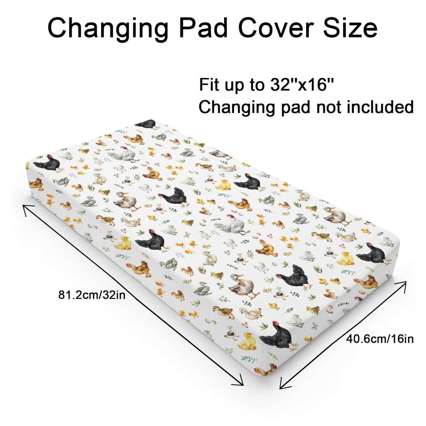 Spring Farm Animals Boho Leaves Changing Pad Covers Chick Rooster Hen Duck Eggs Baby Diaper Changing Pad Cover for Boy Girl Soft Breathable Stretchy Baby Changing Table Sheets Mats 32''x16''