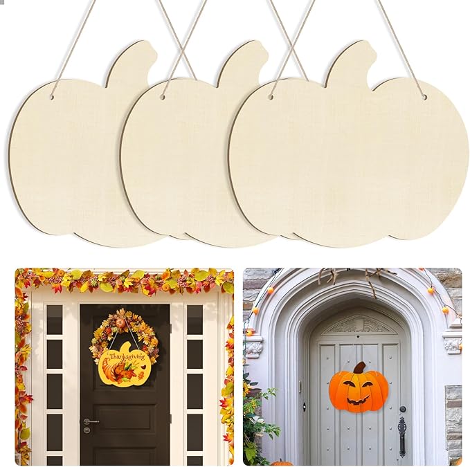Large Size 12" Wooden Pumpkins Ornaments to Paint, Halloween Thanksgiving DIY