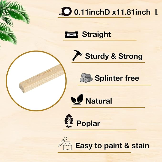 Yalikop 240 Pcs Balsa Wood Sticks 1/8" x 12" Square Wooden Dowels Rods Balsa