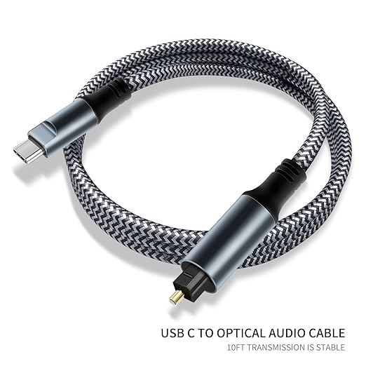 Kumiho Braided USB C to Optical Audio Cable 10Ft USB C to Toslink Optical Cable with Gold-Plated Connector for TV/Soundbar, Sony PS5,Speakers & Home Theater Systems
