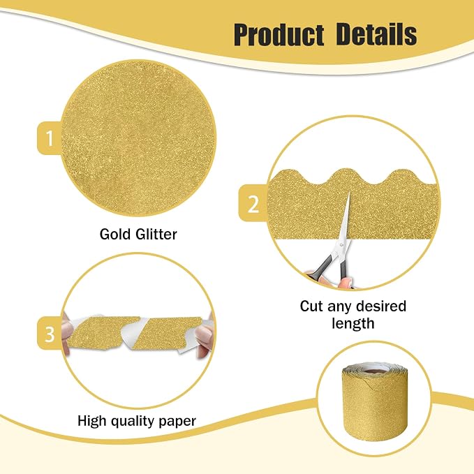 70Ft Shine Bulletin Board Borders，Scalloped Poster Boards Decorations Trim