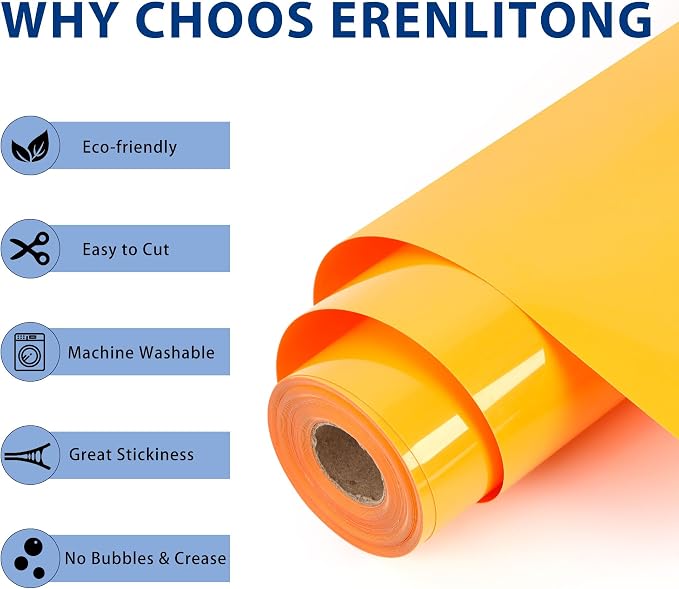 RENLITONG Light Orange Iron on Vinyl 12Inch by 20ft Roll Heat Transfer Vinyl