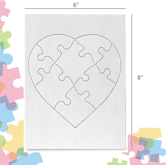 Hygloss 24 Blank Heart Puzzles – 6 x 8 Inches – Ideal