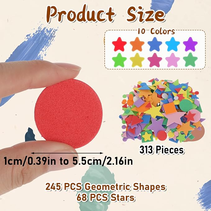 313 Pcs Foam Shape Stickers Assorted Colors Self Adhesive Foam Geometric Shape