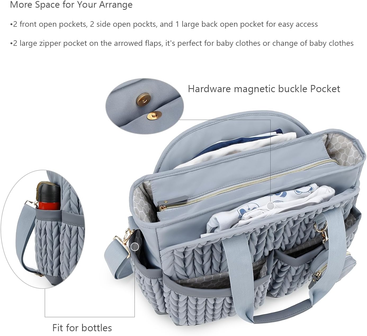 Lmbabter Diaper Tote Quilted Mommy Bag Function Maternity Baby Bag Diaper Changing Messenger with Shoulder Strap Wet Pocket