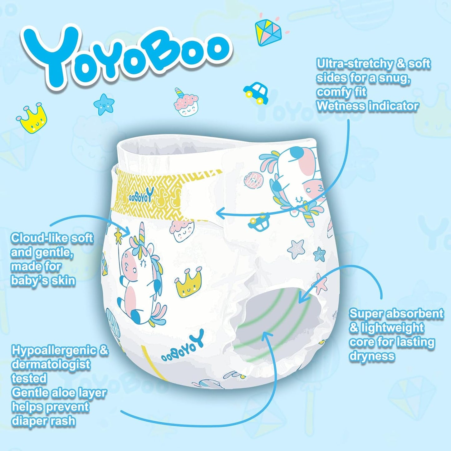 Disposable Newborn Baby Diapers, Hypoallergenic, Superior Absorbency, Lightweight Design & Dry Comfort, Size N, 68 Count
