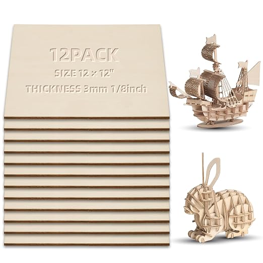 3 mm Baltic Birch Plywood 1/8 x 12 x 12 Inch, 12 Packs Craft Wood, Stronger