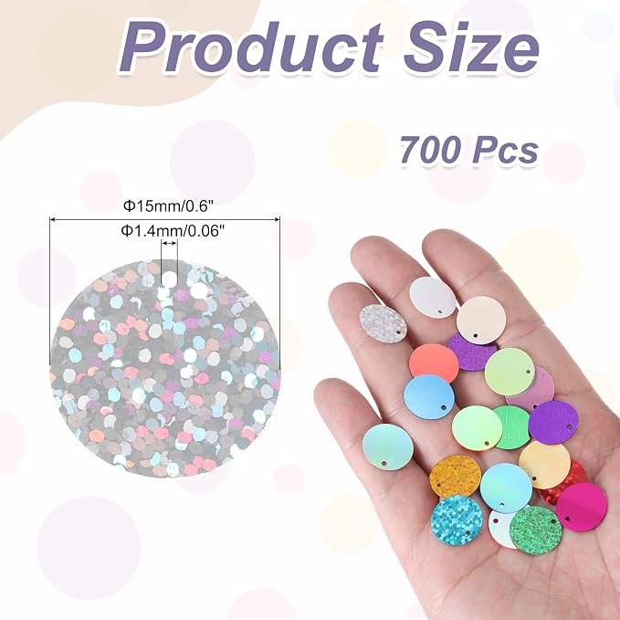 MECCANIXITY 700 Pcs Flat Round Sequins 15mm/0.6 Inch Loose Paillettes Craft