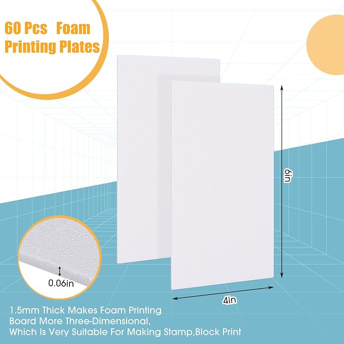 Pushglossy 60 Pcs Foam Printing Plates White Foam Sheets Craft Foam Sheet White