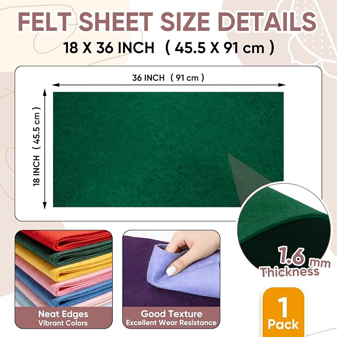 Soft Felt Fabric Sheet 18" x 36", 1.6mm Acrylic Craft Felt, Hunter Green | Soft