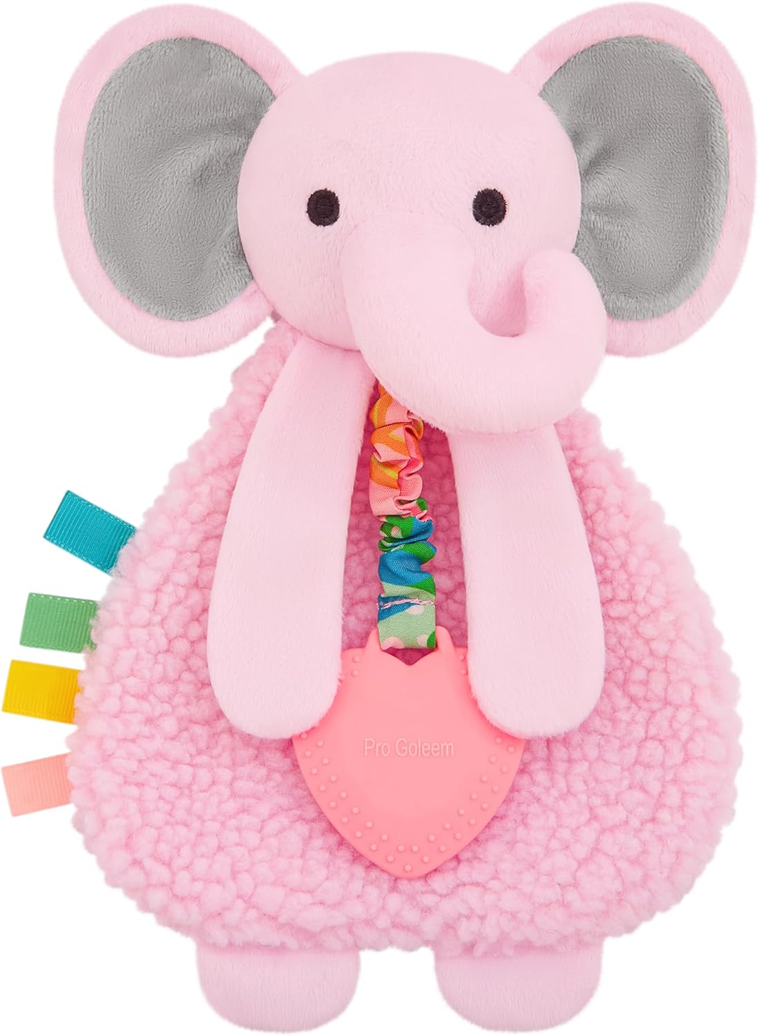 Pro Goleem Pink Elephant Loveys for Babies Girl and Boy, Baby Lovey with Teether, Baby Toys 0 3 6 9 12 Months, Safety Teething Toys for Babies Infant Newborn and Toddler