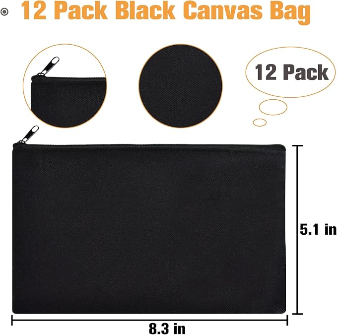 ZeeDix Canvas Zipper Pouch Bulk – 8.3 x 5 Inches Cotton Canvas Pouches