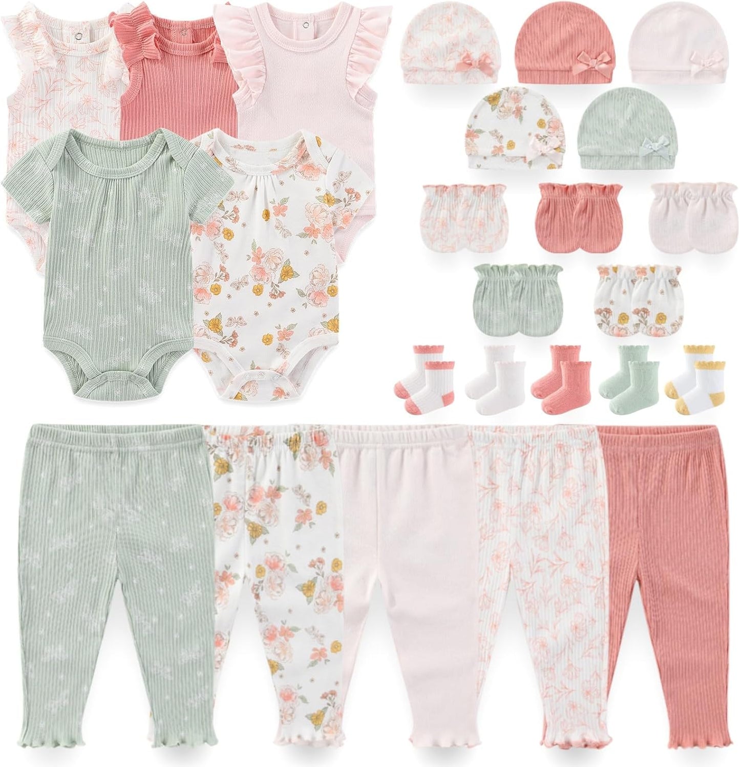 Newborn Baby Layette Essentials Giftset Clothing Set Short-Sleeve Bodysuit and Long Pants