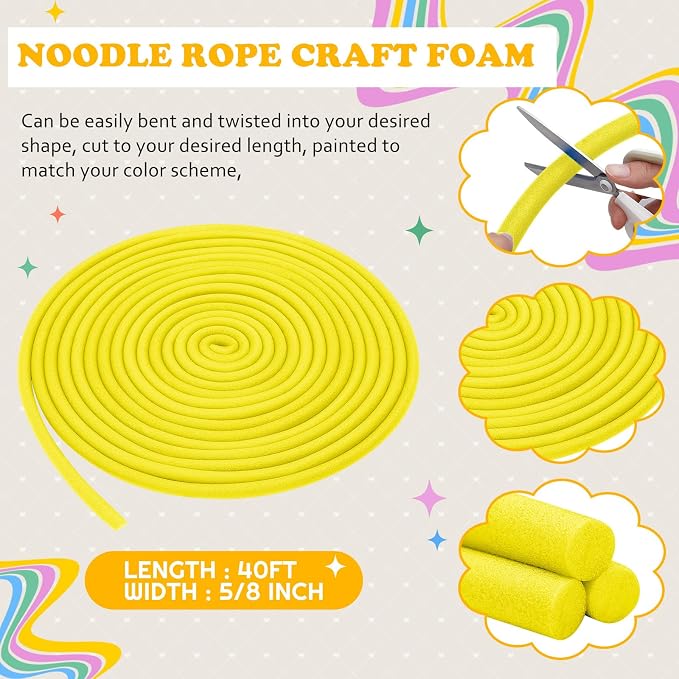 Frienda 5/8 Inch x 40 Ft Yellow Foam Noodles