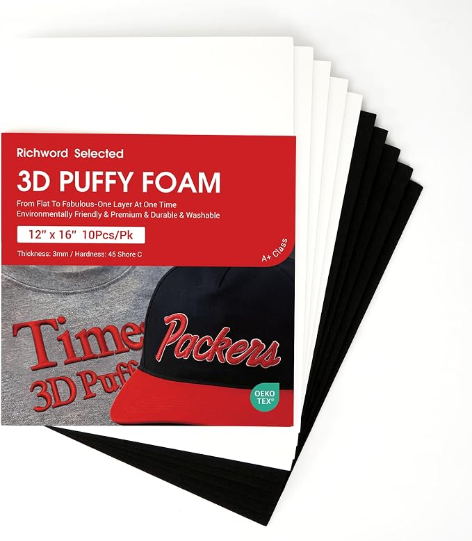 BAI Embroidery Foam 12x16 Inch, 3mm 3D Puff Foam, 10 Sheets Black & White |