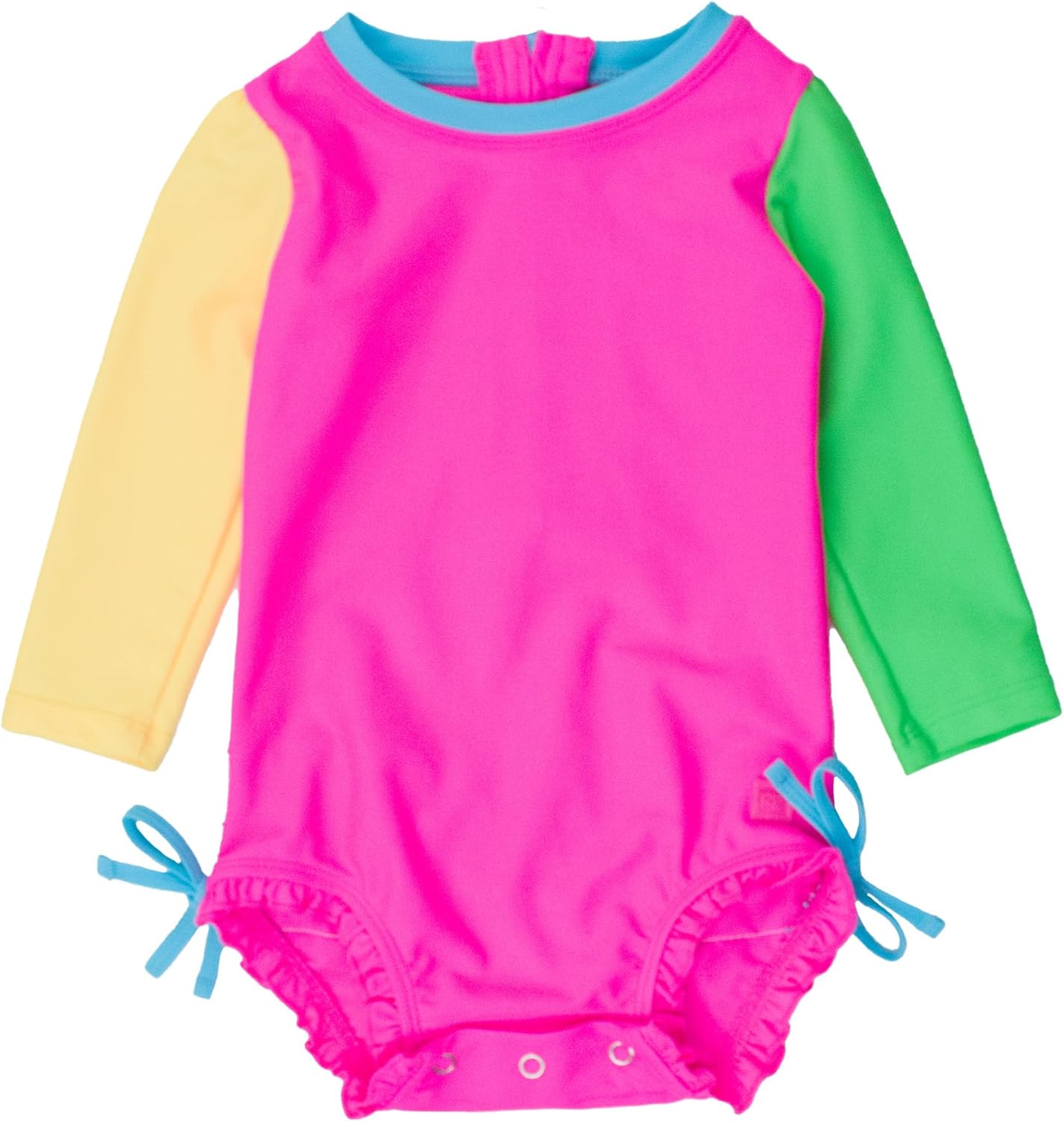 RuffleButts Baby Girls UPF 50+ Sun Protection Novelty Print Long Sleeve One Piece Rash Guard Swimsuit with Zipper