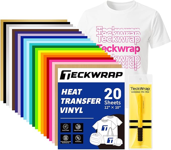 TECKWRAP Heat Transfer Vinyl for T-Shirts 20 PCS 10"x12" Easy Cut & Weed | 19