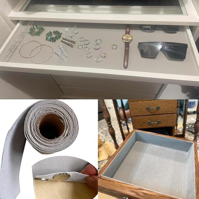 Light Grey Self Adhesive Soft Velvet Drawer Liner DIY Felt Fabric
