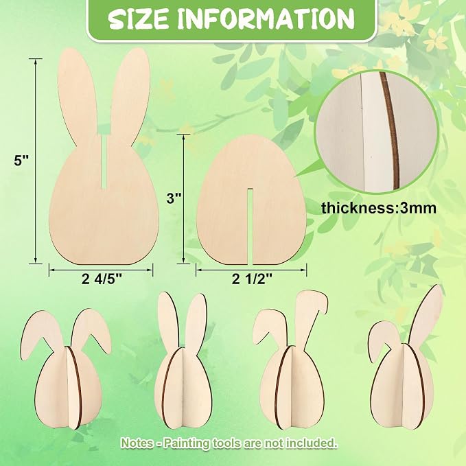 COCHIE DIY 3D Easter Eggs Wood Crafts to Paint, Paintable Unfinished Wooden