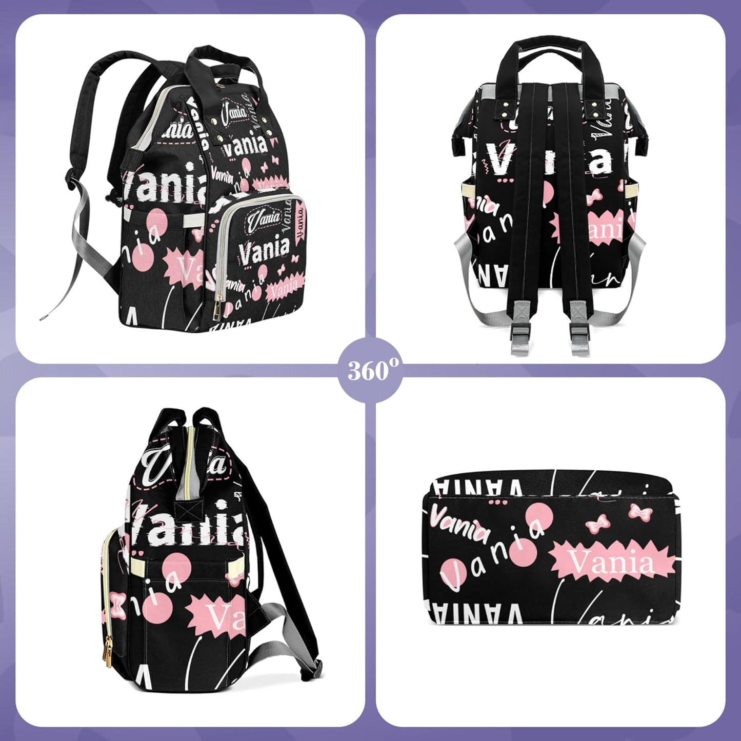 Custom Diaper Bag Backpack for Baby Boys Girls, Personalized Name Cute Cartoon Large Nappy Nursing Organizer Mommy Bags, Waterproof Travel Daypack for Dad Mom Gifts