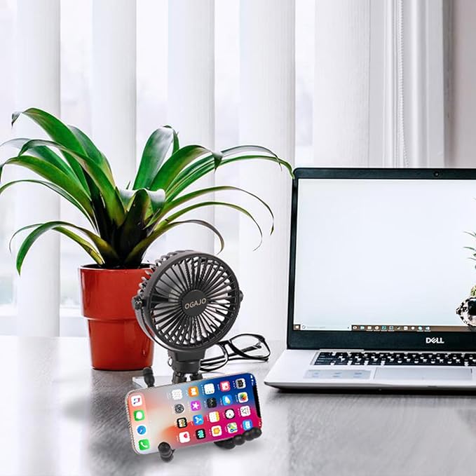 Portable Stroller Fan Personal rechargeable USB Fans With 5200mAh 3 Speeds Battery Small Baby Car Seat Mini Handheld Clip On Fan for Pram Crib Bike Treadmill Outdoor Camping Travel and Student Desk