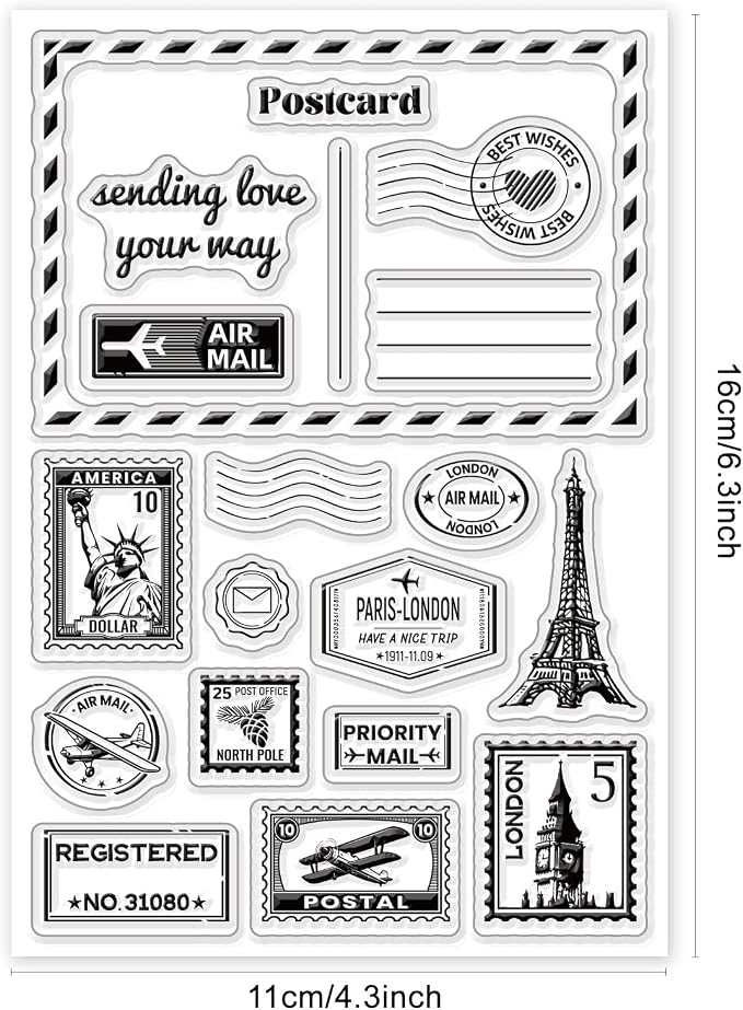 GLOBLELAND Postmark Postcard Clear Stamps Vintage Air Tickets Silicone Stamp