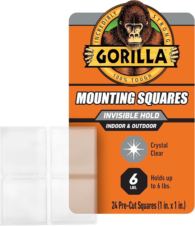 Gorilla Tough & Clear Double Sided Tape Squares, 24 1" Pre-Cut Mounting Squares