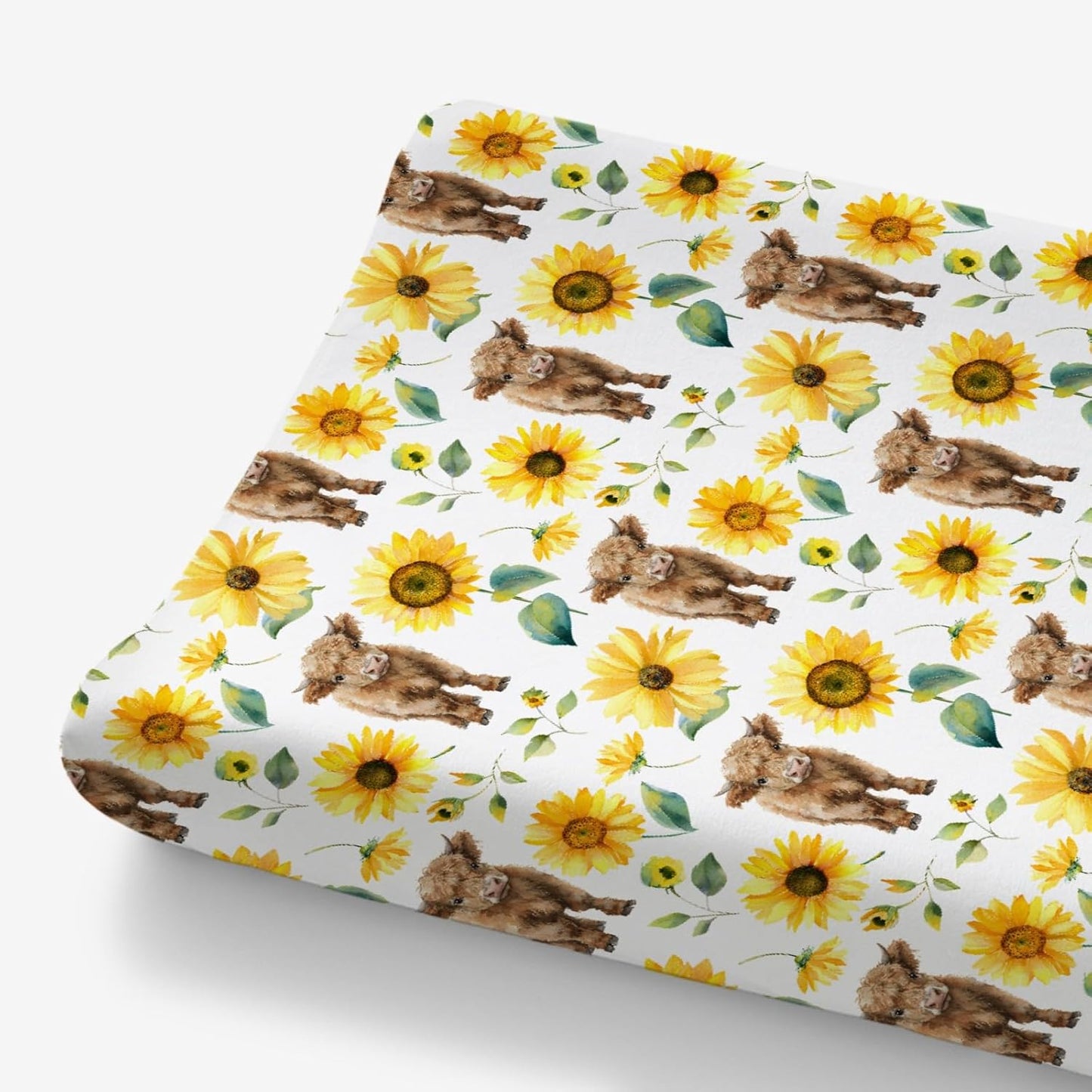 HawSkgFub Highland Cow Sunflower Changing Pad Cover for Baby Girls, Western Farm Animal Fall Flower Diaper Change Table Covers, Soft Stretchy Safe Snug Fitted Changing Mat Sheet Fit 32"/34" x 16"