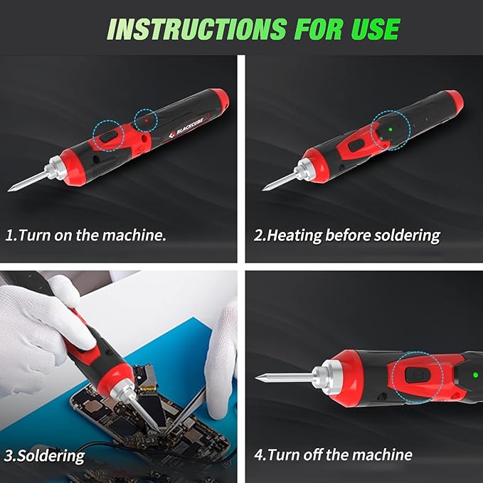 BLACKCUBE 4V Cordless Soldering Iron Kit, Rechargeable Soldering Iron with 2000mAH Rapid Heat Lithium-Ion Battery, LED Spotlight & Solder Tips, Professional Portable Welding Tool for DIY and Home Use