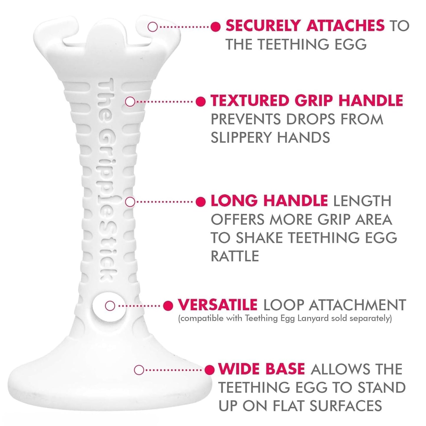 The Teething Egg and Grippie Stick - Baby Development Teething Toys 3, 4, 6, 12 Up to 18 Months Old Boy or Girl, Sensory Toys, A Baby Registry Must Have Teether, Gray