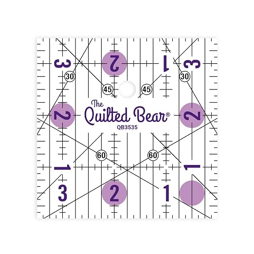 The Quilted Bear Square Quilting Ruler, Transparent Acrylic, 3.5" x 3.5" |