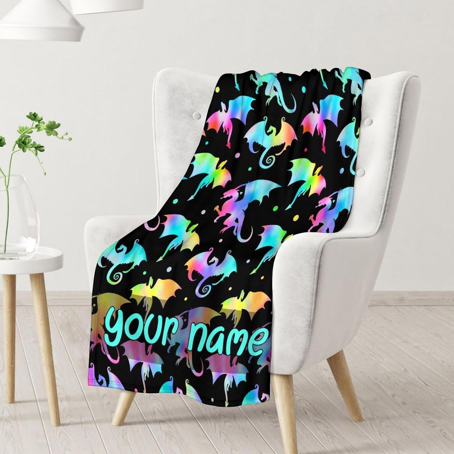 Custom Dragon Blanket Gifts with Name - 40x50 Inches Novelty Throw Blanket for Babies, Kids, Boys & Girls - Black Soft Fuzzy Blankets for Couch, Sofa & Bed
