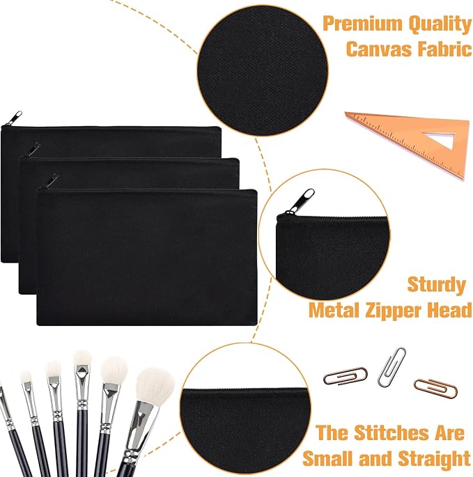 ZeeDix Canvas Zipper Pouch Bulk – 8.3 x 5 Inches Cotton Canvas Pouches