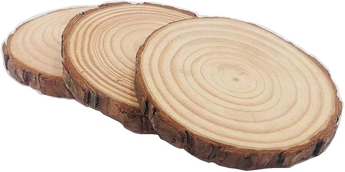 Unfinished Natural with Tree Bark Wood Slices 10 Pcs 4.2-4.7 inch Disc Coasters