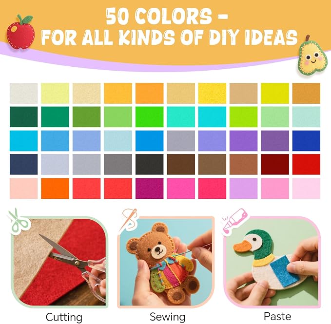 moinkerin 50Pcs Felt Sheets for Crafts