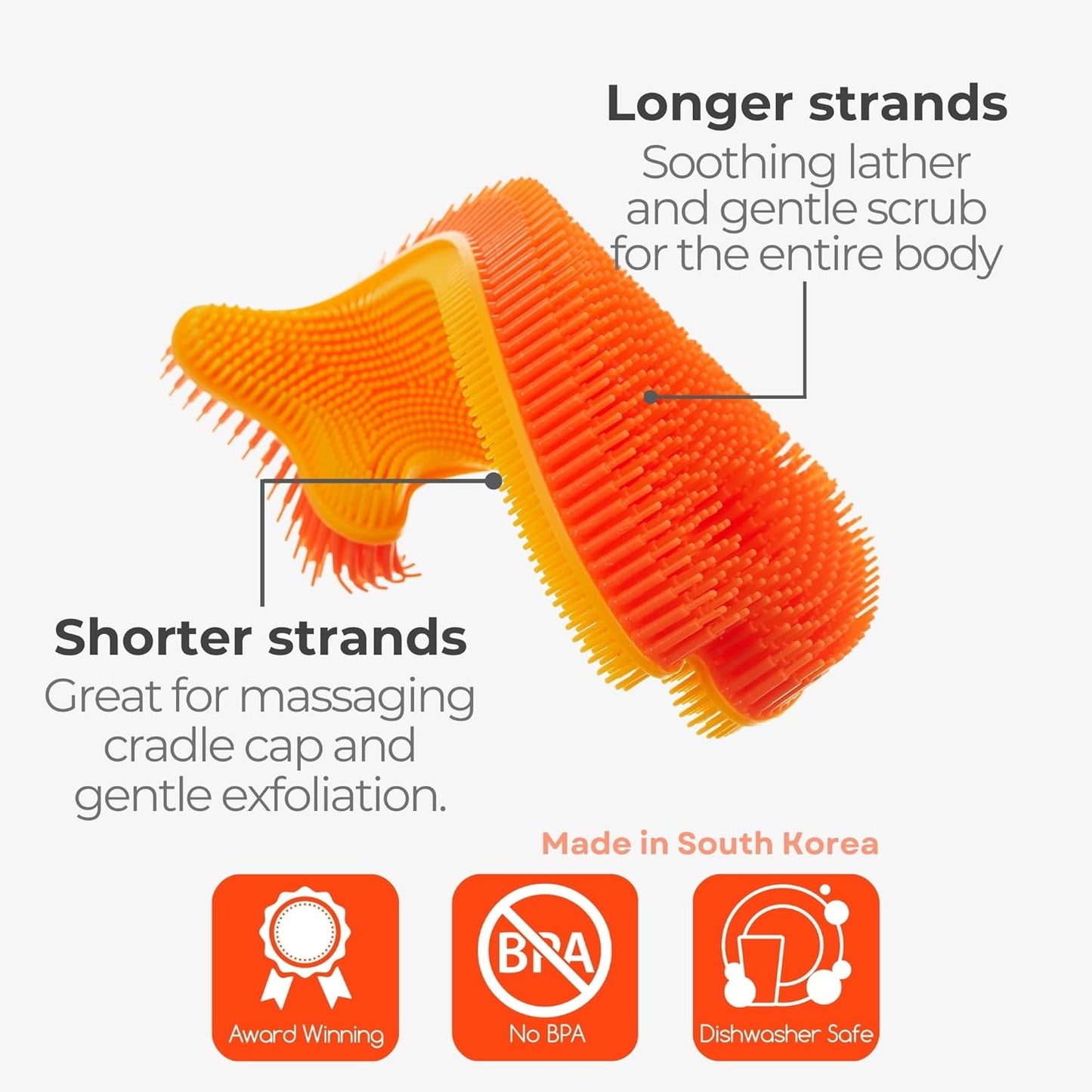 Innobaby Bathin' Smart Silicone Bath Scrub for Babies Toddlers and Adults in Double Sided Sensory Fish Shape, Gently Exfoliate Face and Body, Made with Quick-Dry Food Grade Silicone- Orange/Yellow